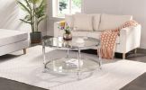 Contemporary Acrylic Coffee Table; 32.3'' Round Tempered Glass Coffee Table; Chrome/Silver Coffee Table for Living Room