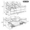 Home Theater Seating Manual Recliner Chair with Center Console and LED Light Strip for Living Room, Brown