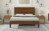 Mid-Century Modern Solid Wood Bed Frame Queen Size Platform Bed with Six-Piece Headboard Design, No Box Spring Needed, Brown