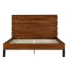 Mid-Century Modern Solid Wood Bed Frame Queen Size Platform Bed with Six-Piece Headboard Design, No Box Spring Needed, Brown
