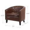 accent Barrel chair living room chair with nailheads and solid wood legs Brown pu leather