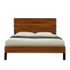 Mid-Century Modern Solid Wood Bed Frame Queen Size Platform Bed with Six-Piece Headboard Design, No Box Spring Needed, Brown