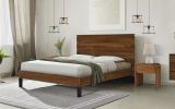 Mid-Century Modern Solid Wood Bed Frame Queen Size Platform Bed with Six-Piece Headboard Design, No Box Spring Needed, Brown