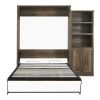 Queen Size Half Self-Close and Open Murphy Bed with 1 Side Cabinet Storage Shelf, Cabinet Space-Saving Bed Perfect for Guest Room, Bed Room