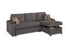 Ash Black Dorris Fabric Convertible Sectional Sofa Pull out Bed Couch Storage Chaise Cup Holders 2pc Sectional Living Room
