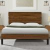 Mid-Century Modern Solid Wood Bed Frame Queen Size Platform Bed with Six-Piece Headboard Design, No Box Spring Needed, Brown