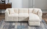 87.7" Sectional Sofa Cozy Teddy Fleece Fabric Sectional Sofa Couch with Two USB Ports a Movable Storage Ottoman and Two Lumbar Pillows for Living Room