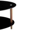 Black Oval glass coffee table, modern table in living room Oak wood leg tea table 3-layer tempered glass table