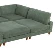 Contemporary Sage Color 6pc Modular Sectional Set Corduroy Upholstery Couch 2x Corner Wedge 3x Armless Chairs 1x Ottoman Living Room