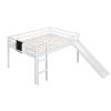 Full size Loft Bed Wood Bed with Slide, Stair and Chalkboard,White(Old SKU:WF282116AAK)