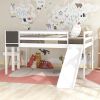 Full size Loft Bed Wood Bed with Slide, Stair and Chalkboard,White(Old SKU:WF282116AAK)