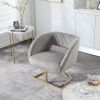 COOLMORE Upholstered Tufted Living Room Chair Textured Linen Fabric Accent Chair with Metal Stand