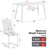 Table and chair set. 1 table and 6 white chairs. Rectangular dining table, 0.4 inch white imitation marble tabletop