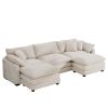 Oversized Modular Cushion Sofa with Ottomans, Comfy Upholstered U Shaped Convertible Corner Sectional Sofa Couch, Light Beige Corduroy
