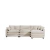 Sectional Sofa Modular Deep Seat 3-Seat Sofa Couch with Ottoman,Comfy Upholstered Furniture for Living Room,Light Beige Corduroy Sofa