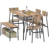 6 Piece Dining Table Set, Kitchen Table and Chairs for 6, Dining Room Dinner Table Set w/Storage Rack for Home, Apt, 4 Chairs