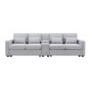 [VIDEO provided] [New] 114.2" Upholstered Sofa with Console, 2 Cupholders and 2 USB Ports Wired or Wirelessly Charged
