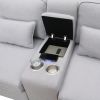 [VIDEO provided] [New] 114.2" Upholstered Sofa with Console, 2 Cupholders and 2 USB Ports Wired or Wirelessly Charged