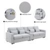 [VIDEO provided] [New] 114.2" Upholstered Sofa with Console, 2 Cupholders and 2 USB Ports Wired or Wirelessly Charged