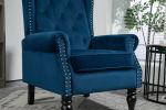 COOLMORE Wood Frame Armchair, Modern Accent Chair Lounge Chair with Sturdy Wood Legs for Living Room Bedroom (Navy)