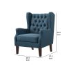 Keva 31 Inch Accent Chair, Deep Button Tufted Wingback, Smooth Blue Fabric