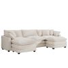 Oversized Modular Cushion Sofa with Ottomans, Comfy Upholstered U Shaped Convertible Corner Sectional Sofa Couch, Light Beige Corduroy