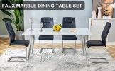Table and chair set. 1 table and 4 black chairs. Rectangular dining table, 0.4 inch white imitation marble tabletop