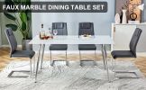 Table and chair set. 1 table and 4 gray chairs. Rectangular dining table, 0.4 inch white imitation marble tabletop