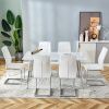 Table and chair set. 1 table and 6 white chairs. Rectangular dining table, 0.4 inch white imitation marble tabletop