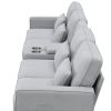 [VIDEO provided] [New] 114.2" Upholstered Sofa with Console, 2 Cupholders and 2 USB Ports Wired or Wirelessly Charged