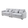[VIDEO provided] [New] 114.2" Upholstered Sofa with Console, 2 Cupholders and 2 USB Ports Wired or Wirelessly Charged