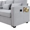 [VIDEO provided] [New] 114.2" Upholstered Sofa with Console, 2 Cupholders and 2 USB Ports Wired or Wirelessly Charged
