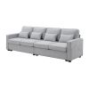 [VIDEO provided] [New] 104" 4-Seater Modern Linen Fabric Sofa with Armrest Pockets and 4 Pillows,Minimalist Style Couch for Living Room, Apartment