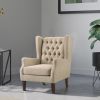Keva 31 Inch Accent Chair, Deep Button Tufted Wingback, Soft Beige Fabric