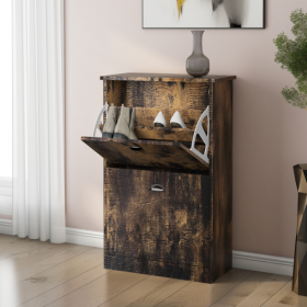 Shoe Cabinet,Hidden Slim Narrow Shoe Rack Cabinet With 2 Drawers For Entryway, Foyer,Hallway,Bedroom,Original Wood Color