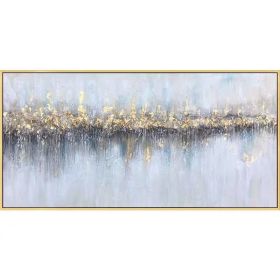 100% Handmade Gold Foil Abstract Oil Painting Wall Art Modern Minimalist Blue Abstract Picture Canvas, choose size, No Frame (size: 75x150cm)