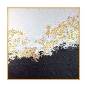 Top Selling Handmade Abstract Oil Painting Wall Art Modern Minimalist White and Black Gold Foil Canva, Choose Best Size For Your Home Decor No Frame (size: 80x80cm)