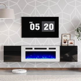 Wall TV Stand with 36" Electric Fireplace, Entertainment Center with Storage (Color: Black White)
