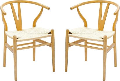 Dining Chair Set of 4, Weave Modern Solid Wood Mid-Century Y Shaped Backrest Dining Chair (Color: Nature Wood)