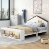 Full Size House Platform Bed with LED Lights and Storage