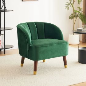 Upholstered Barrel Accent Chair With Wooden Legs (Color: as Pic)