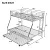 Twin over Full Bed with Sturdy Steel Frame, Bunk Bed with Twin Size Trundle, Two-Side Ladders