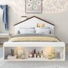 Full Size House Platform Bed with LED Lights and Storage