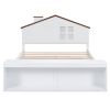 Full Size House Platform Bed with LED Lights and Storage