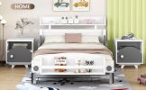 Twin Size Car-Shaped Platform Bed,Twin Bed with Storage Shelf for Bedroom