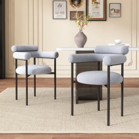 Upholstered Armchair Dining Chairs With Metal Legs (Color: Grey)